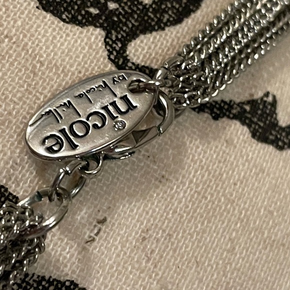 Nicole Miller silver multi stranded  chain Necklace W/Rhinestones - Picture 10 of 11